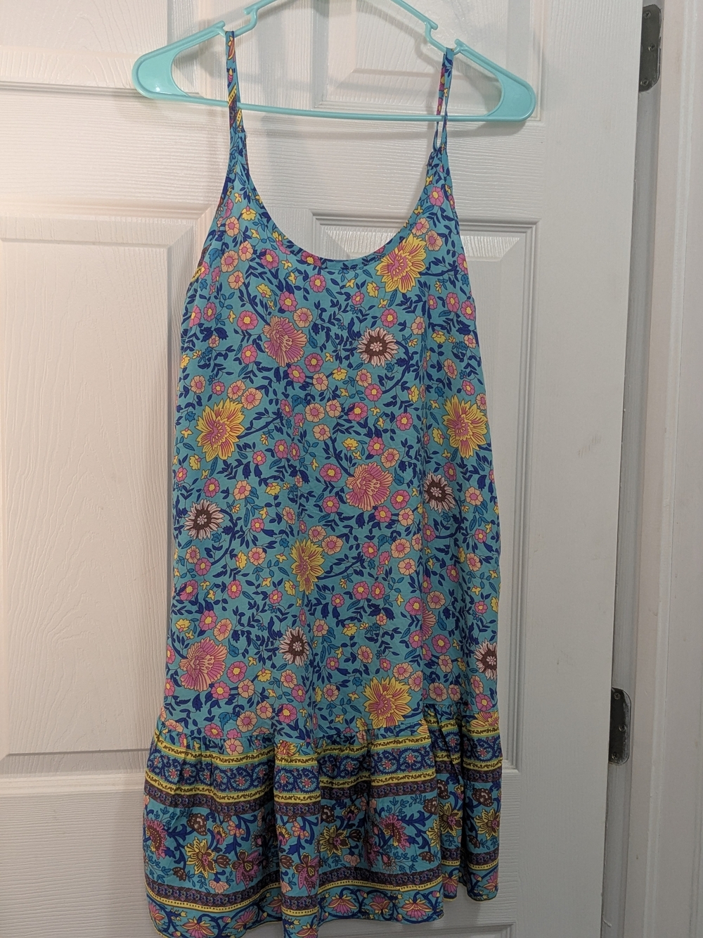 Blue Floral Spaghetti-Strap Mini Dress